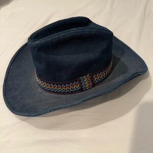VTG 1970’s YA Youngan Blue Jean Denim Cowboy Western Hat Chevron M 7-7 1/8